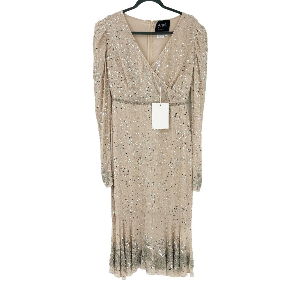Mac Duggal 10740 Fetching Sequined Dress Nude Silver Size 6 NWT - Picture 5 of 12